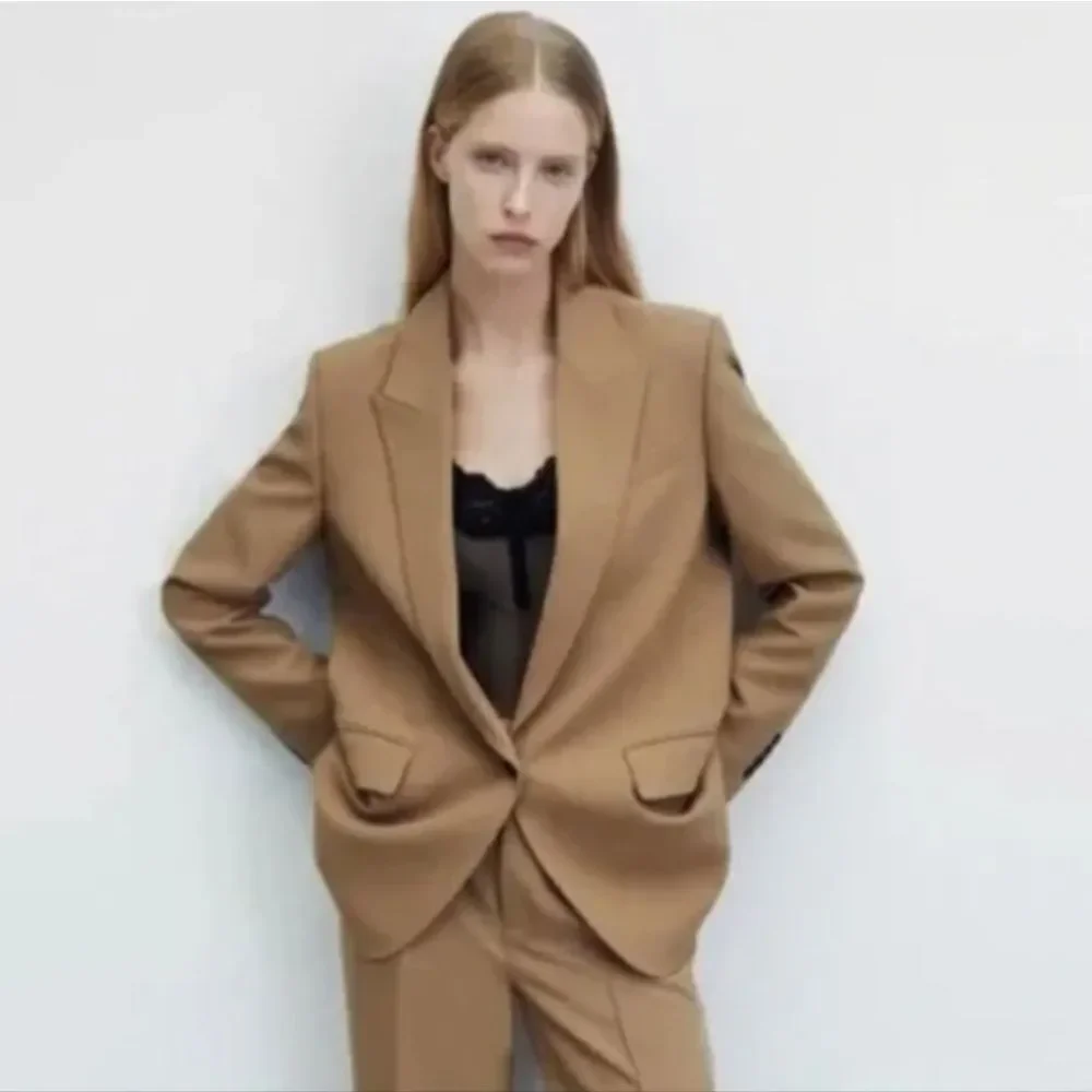 Zara Oversized Single-button Blazer In Tan Size Small - Picture 13 of 14